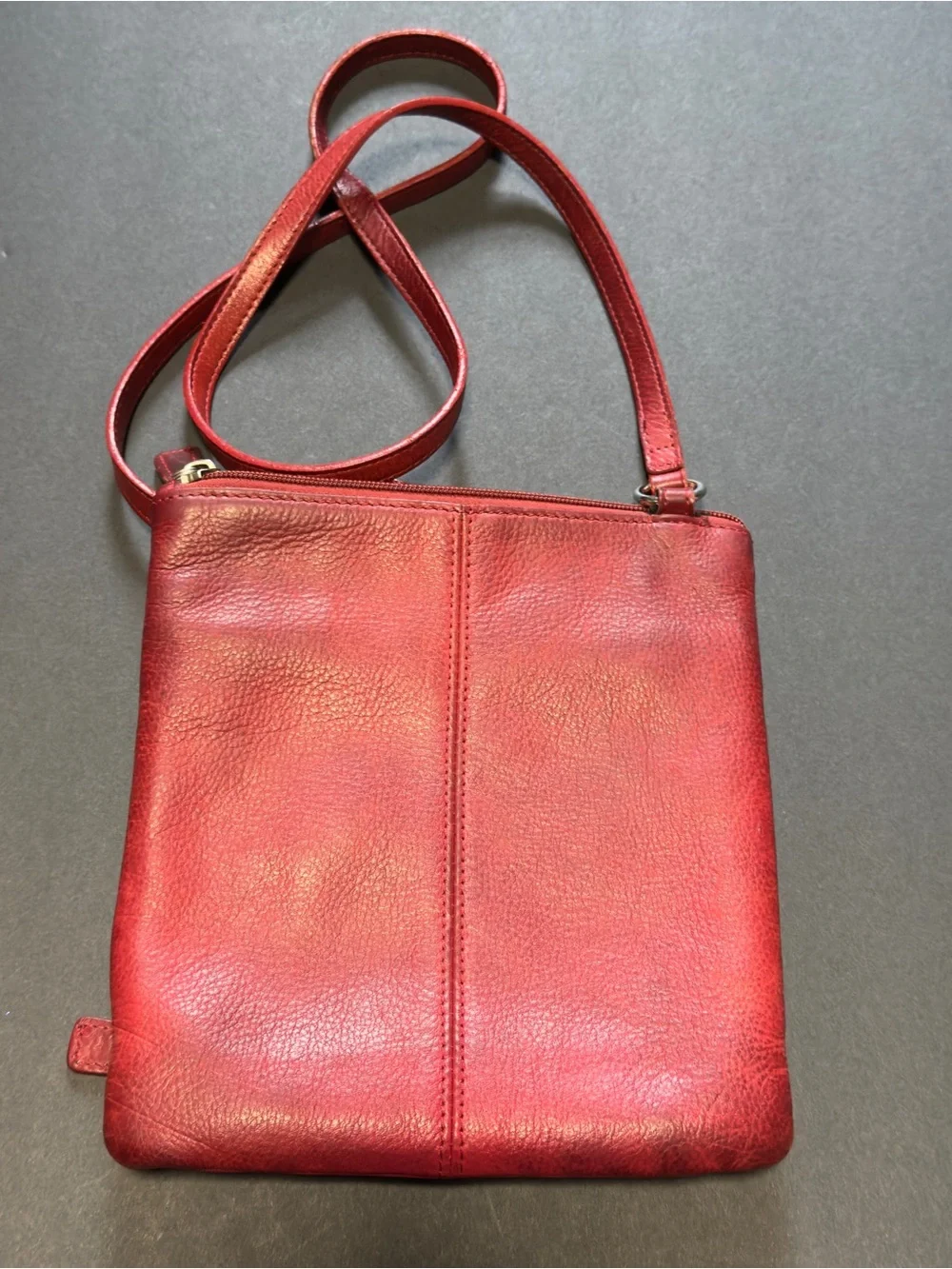 Fossil Red Leather Crossbody with Front Zip Pocket